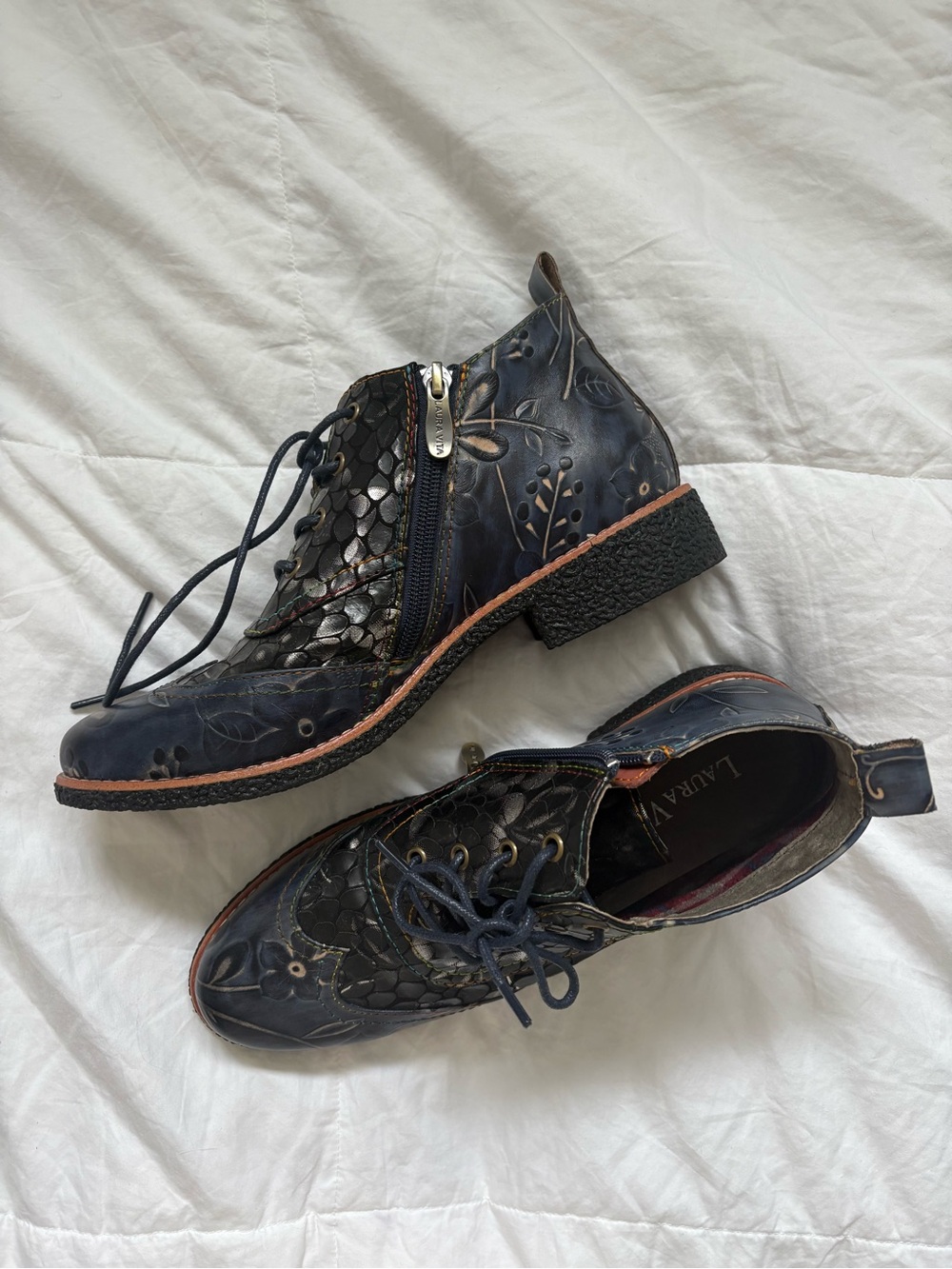 Boutique Leather Lace-Up Ankle Boots from France -NEW